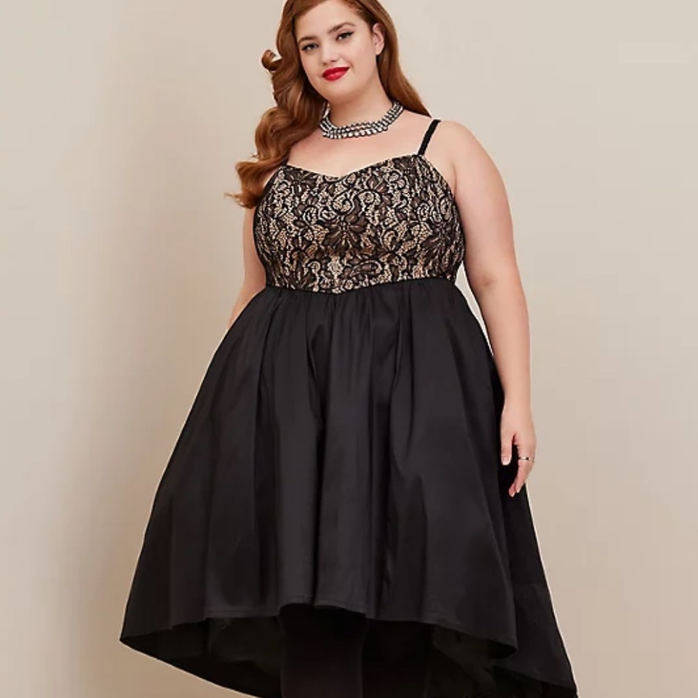 MAXI PONTE SWEETHEART NECK HI-LO DRESS
